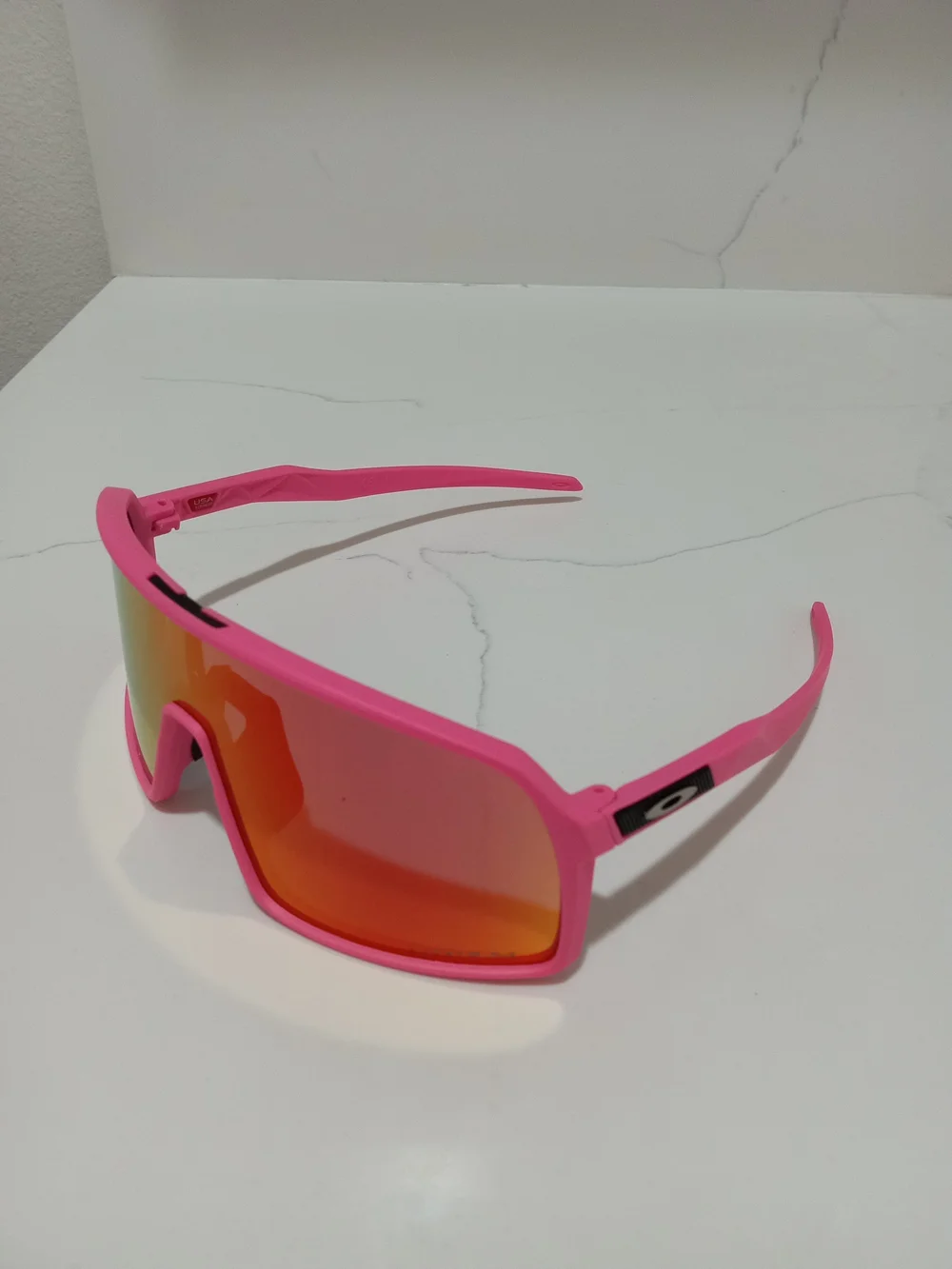 Oakley Pink Shield Sunglasses with Orange-Red Mirror Lens
